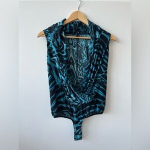 Guess By Marciano - Black and Blue Sleeveless Draped Bodysuit